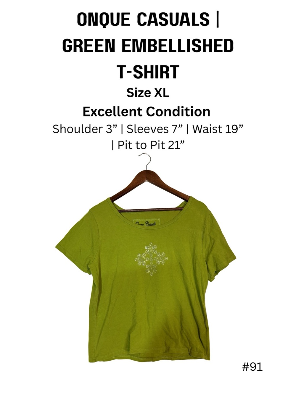 Onque Casuals Green Embellished Short Sleeve Top XL